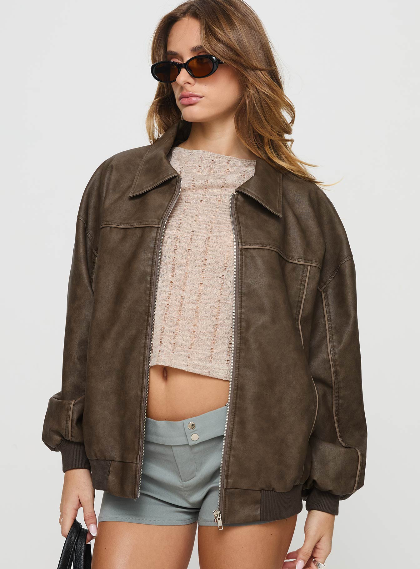 Retro Faux Leather Bomber Jacket