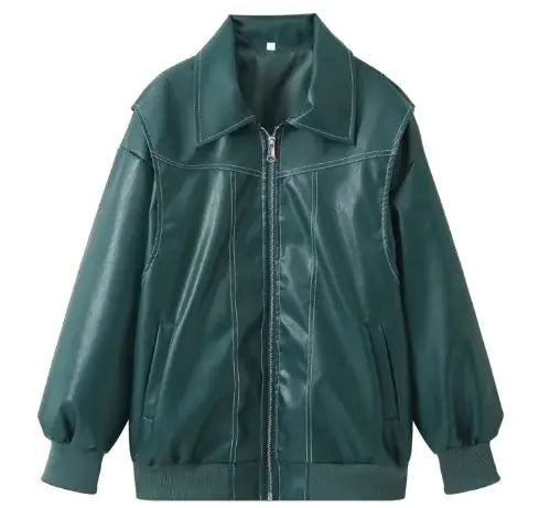 Retro Faux Leather Bomber Jacket