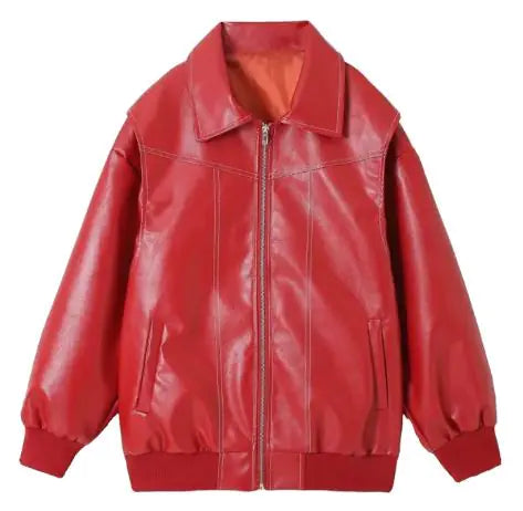 Retro Faux Leather Bomber Jacket