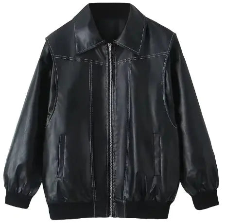 Retro Faux Leather Bomber Jacket